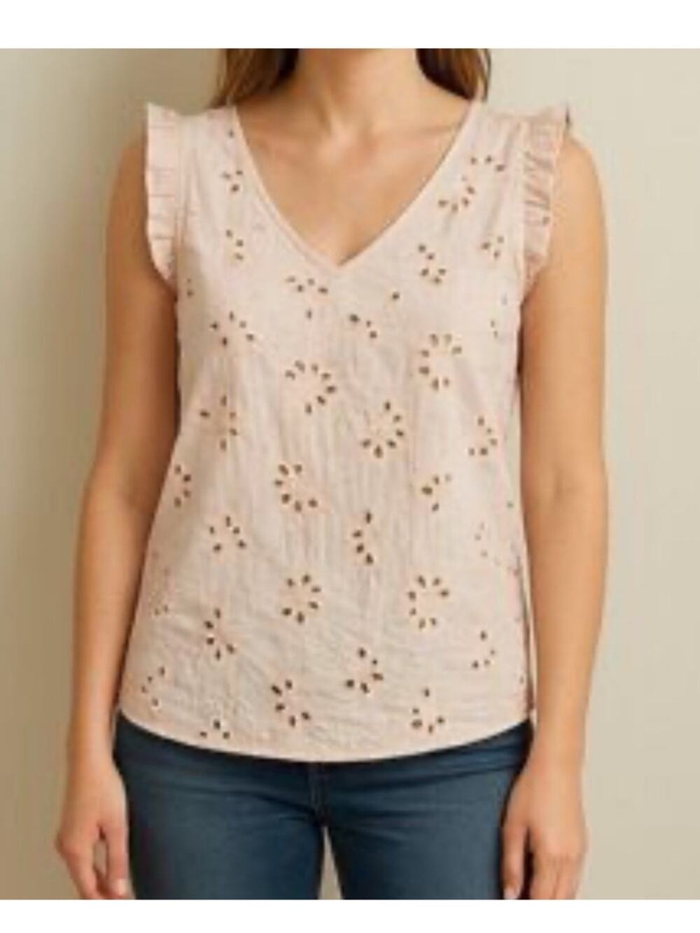 Valentina Naldi 100% Italian Cotton Ruffle Eyelet Tank in Light Pink - Size S